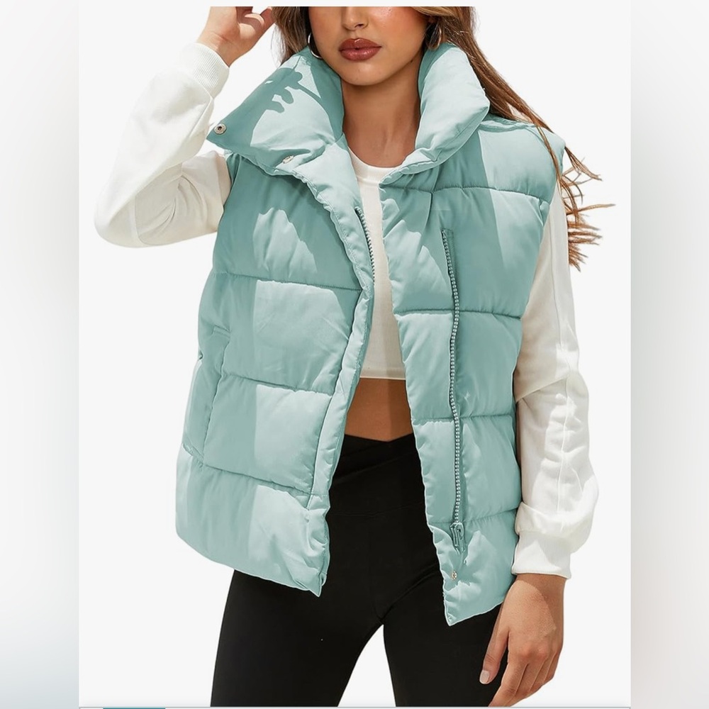Canbebig Puffer Vest Women Stand Collar Quilted Zip Up Padded Coat Sleeveless